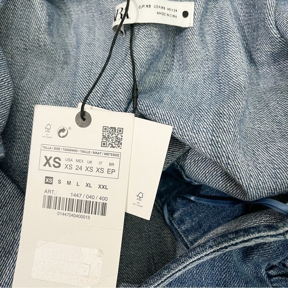 Zara The Robin Denim Blouse Top Balloon Sleeves Size XS - Picture 7 of 7